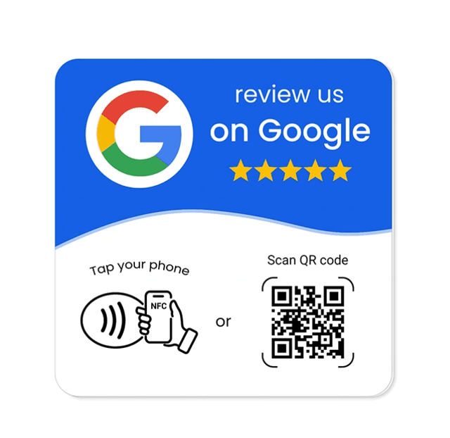 NFC door sticker: tap your phone or scan the QR code to review us on Google